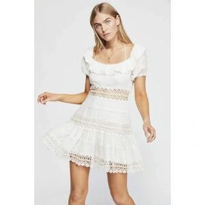 Free People White Lace Boho Off-Shoulder Mini Dress | Size 4